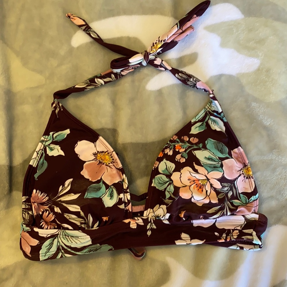Maroon Target Swimsuit Top with Flowers